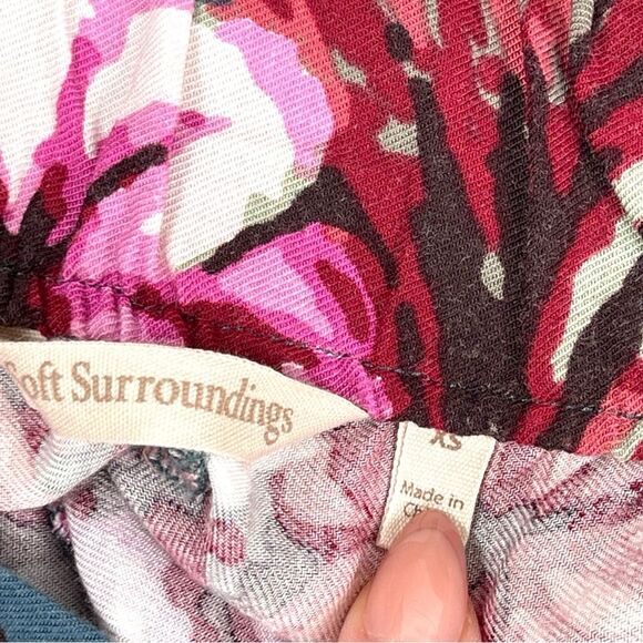 Soft Surroundings Yesenia Teal Pink Floral Print Wide Leg Pants womens XS - Picture 4 of 8